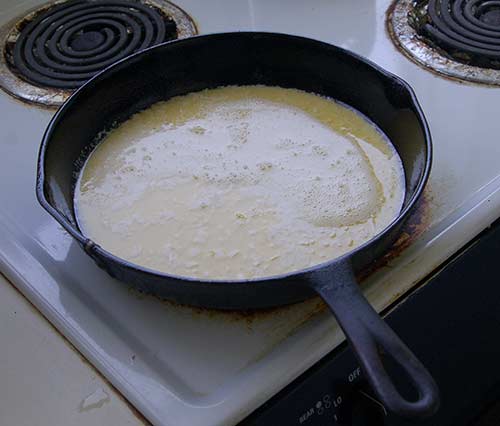 Notice the layer of foam settling at the top of the finished batter.